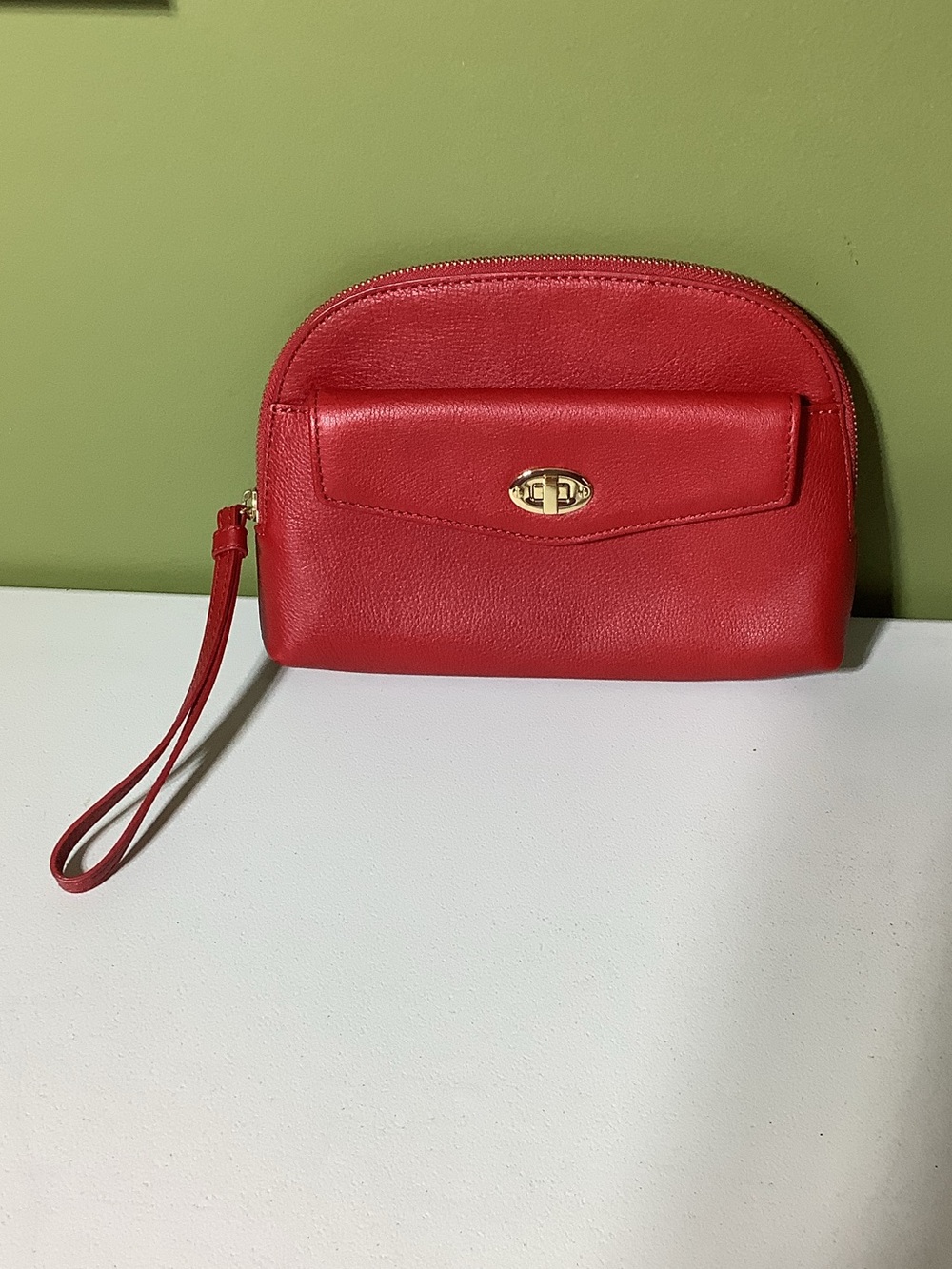 Talbots red leather zip around wristlet